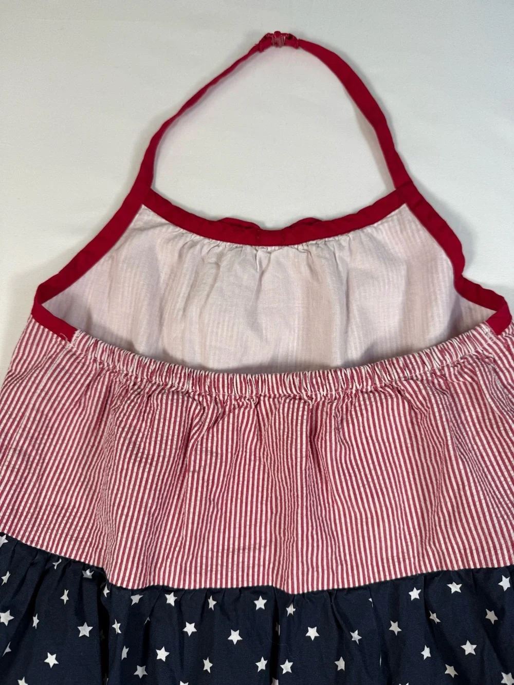 GYMBOREE Girls Americana Stars Stripes Seersucker Halter Dress 12 Patriotic USA